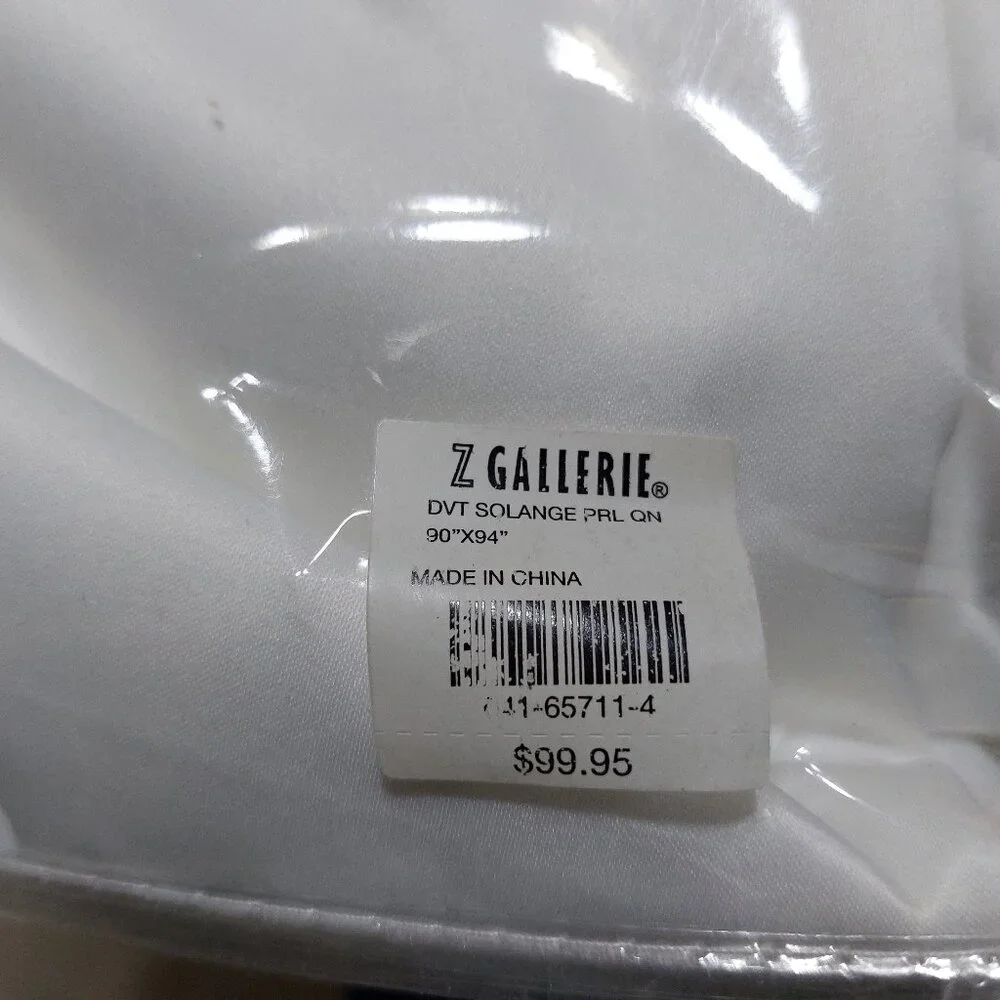 Z Gallerie DVT Solange PRL Queen duvet 90 X 94 WHITE SUPER SOFT MATERIAL COMFY